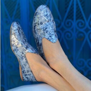 OSAY x  La Babouche Blue and Silver Tie Dye Slide Loafer Slip on Shoe